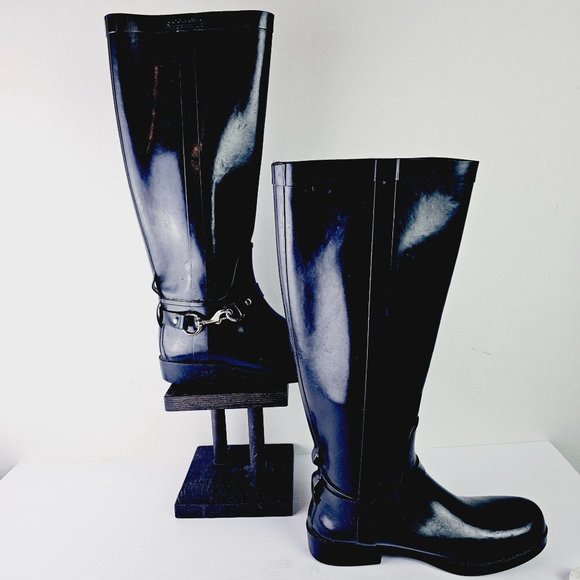 Coach Women's Lori A7735 Rubber Rain Boots Black Size 6B - Picture 3 of 11